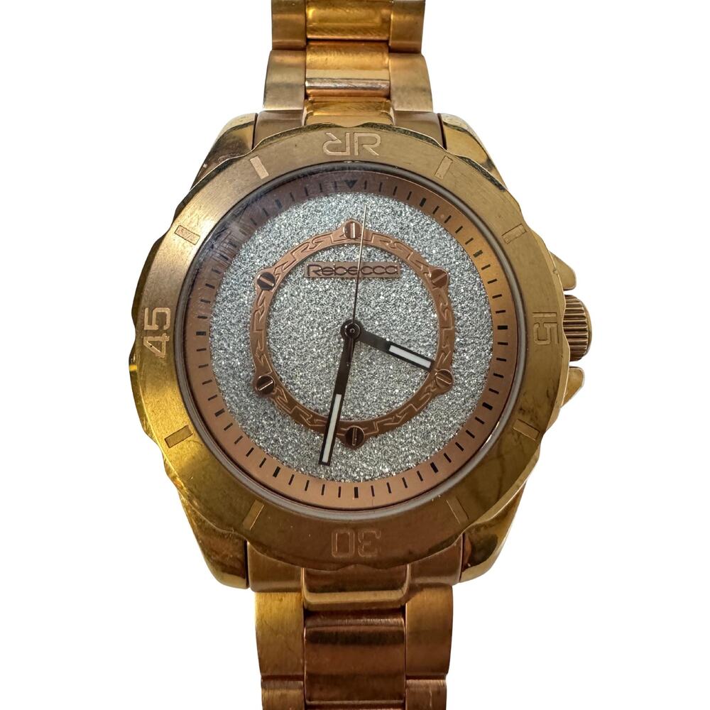 REBECCA Diamond Cluster Dial Rose Gold Tone Stainless Wristwatch unisex